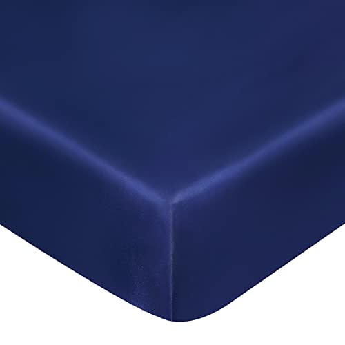Satin Crib Sheet, Soft & Silky Fitted Crib Mattress Sheet (52"x28"x8") for Boys and Girls, Great for Baby with Hair and Skin, Navy