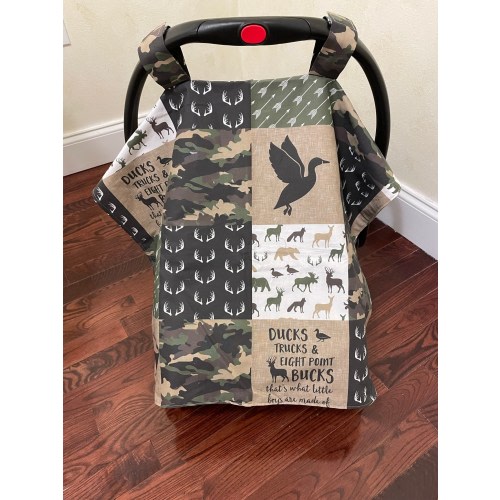 Baby Car Seat Tent, Ducks, Trucks, and Bucks Car Seat Canopy, Woodland Car Seat Blanket, Hunting Themed Baby Boy Shower Gift