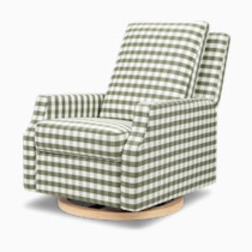 Namesake Crewe Manual Recliner and Swivel Glider - Moss Green Gingham With Light Wood Base