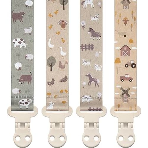 Stadela Baby Pacifier Clip Leash Soothie Holder Unisex for Girl or Boy 4 Pack Gift Set Universal Fit