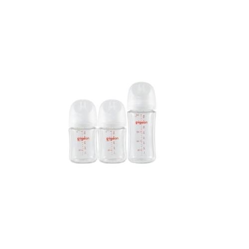 Pigeon Glass Nursing Baby Bottle Wide Neck(Pack of 3), Streamlined Body, Natural Feel, Easy to Clean, Heat-Resistant,5.4Oz and 8.1 Oz