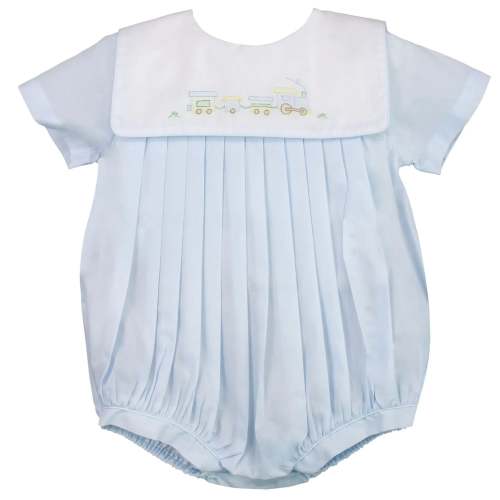 Romper with Train Embroidery – Pink & Blue Avenue