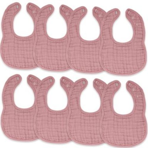 Muslin Cotton Baby Bibs, 8 Pack, Adjustable Size with Easy Snaps, Soft and Super Absorbent, Washable and Reusable By Comfy Cubs - Mauve