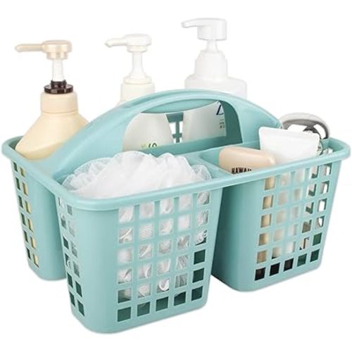 Portable Shower Caddy Basket with Compartments Cleaning Supplies Organizer with Handle Plastic Storage Divided Tool Bin for Bathroom, Bedroom, Kitchen, College Dorm, Garden, Under Sink, Light Blue