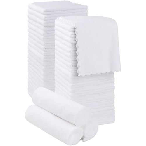 Orighty Washcloths 48 Pack, Ultra Soft Face Cloths 12 x 12 inch, Absorbent & Quick Drying Coral Velvet Washcloth Bulk, Multi-Purpose Face Cloth for Household, Cleansing and Sport (White)