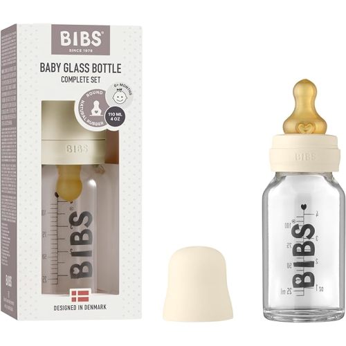 Amazon.com : BIBS Baby Glass Bottle Complete Set 110 ml | BPA Free Natural Rubber | Made in Denmark | Ivory : Baby