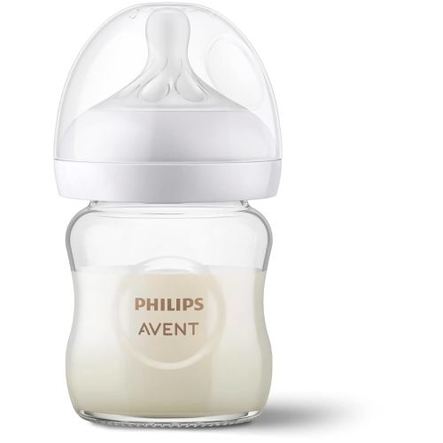 Philips Avent Natural Glass Baby Bottle with Natural Response Nipple (Slow Flow, Flow 2), 4oz, SCY910/01