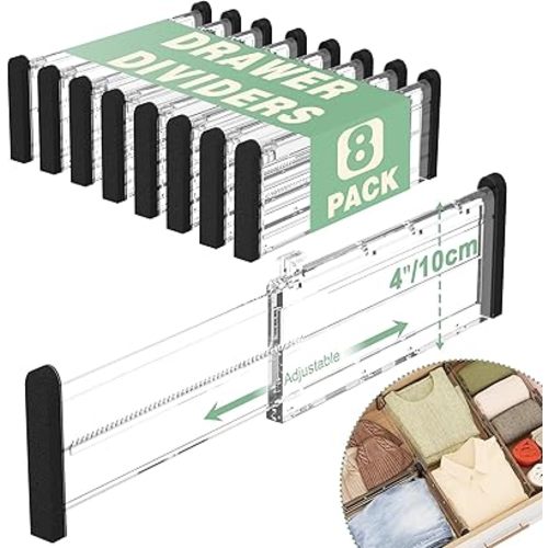 Adjustable Drawer Dividers, 4'' High Expandable Drawer Organizers for Clothes, 12 Pack 12.6-22.8'' Drawer Separators for Kitchen/Bedroom/Office/Bathroom Organization and Storage