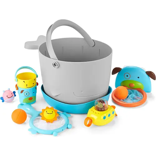 Skip Hop Baby Bath Toy Filled Bucket, Bath Toy & Bucket Gift Set, Grey