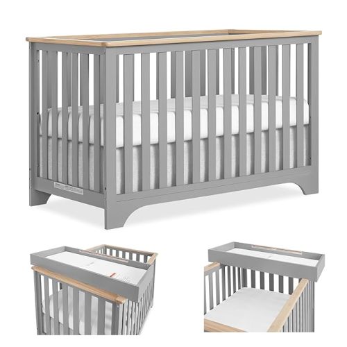 Dream On Me Orion 5-in-1 Convertible Crib with Changer in Pebble Grey Vintage, JPMA & Greenguard Gold Certified, Made of Sustainable New Zealand Pinewood