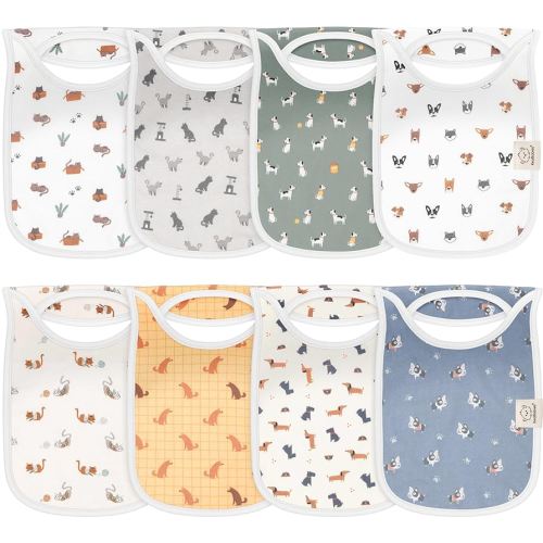 8-Pack Baby Bibs for Boys, Girls - Pullover Bibs for Drooling Teething Baby Girl & Boy Toddler, Newborn, Soft & Absorbent, Cute Colors, Large Torso Coverage Keep Infant Clean & Dry (Pets & Paws)