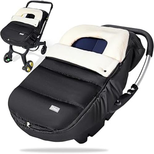 Orzbow Car Seat Covers for Babies Winter, Universal Baby Car Seat Cover with Adjustable Collar, Waterproof Carseat Cover with Zipper, Warm Coral Fleece, Detachable and Machine Washable, Black