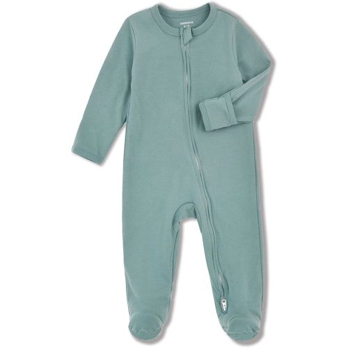 Aablexema Baby Footed Pajamas with Mitten Cuffs - Unisex Newborn Infant 2 Ways Zipper Cotton Footie Pjs