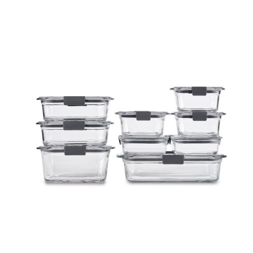 Rubbermaid Brilliance 18pc Glass Food Storage Container Set: Clear, Microwave & Dishwasher Safe, Includes Lids, 1-Year Warranty