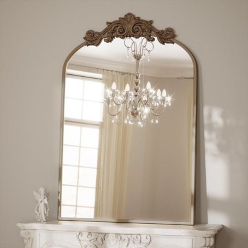 "BEAUTYPEAK Large 41""x26"" Bronze Contemporary Wall Decor Mirror, Arched Metal Vintage Bathroom Mirror"