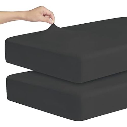 Stretchy Crib Sheets for Boys or Girls, 2 Pack Baby Crib Sheets Fitted for Standard Crib and Toddler Mattress 52" x 28", Soft and Breathable Fitted Crib Sheets Neutral, Black