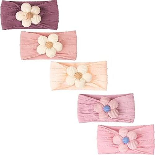 CÉLLOT 5 Pcs Baby Flower Headbands Baby Girls Nylon Headbands Soft Hairbands Hair Accessories for Newborn Infant Toddler Kids（Pink）