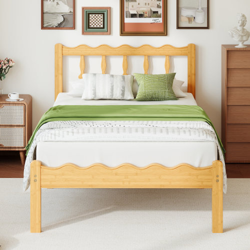 COMASACH Solid Wood Bamboo Platform Bed Frame with Wavy Headboard, Metal Slats, No Box Spring Needed & Reviews | Wayfair