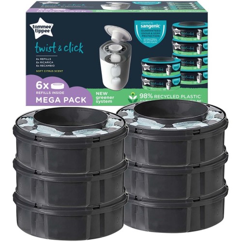 Tommee Tippee Twist &amp; Click Nappy Bin Refill Cassettes 6 Pack