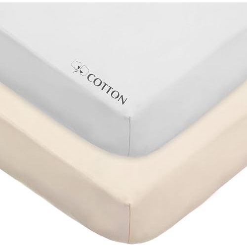 American Baby Company 2 Pack Fitted Crib Sheets 28" x 52", Soft Breathable Neutral 100% Cotton Jersey Sheet, Cream and White, for Boys and Girls, Fits Crib and Toddler Bed mattresses
