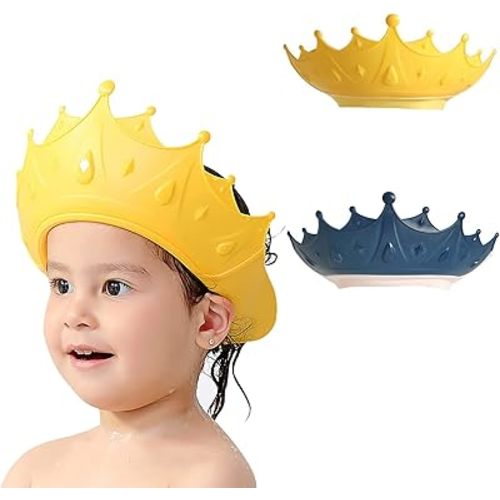 FUNUPUP 2 Pack Baby Shower Cap for Kids, Adjustable Toddler Hair Washing Bathing Shield, Shampoo Visor to Protect Eyes (Crown)