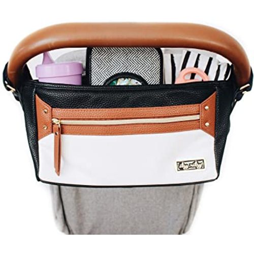 Itzy Ritzy Adjustable Stroller Caddy / Organizer - Stroller Organizer Bag Featuring Front Zippered Pocket, 2 Built-In Interior Pockets & Adjustable Straps to Fit Nearly Any Stroller (Coffee and Cream)