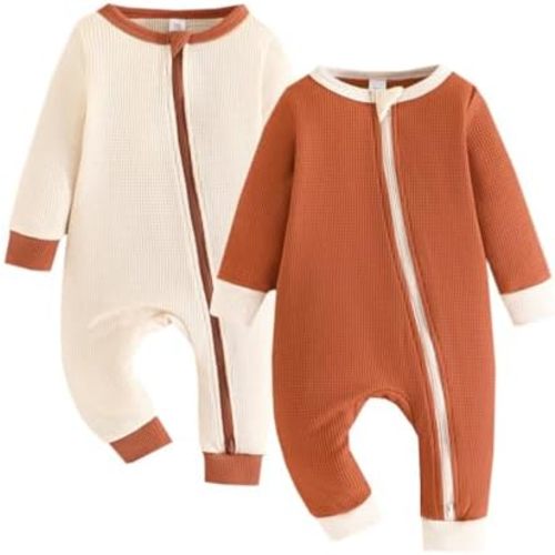 Bafeicao Unisex Baby Boy Girl 2 Pack Rompers Long Sleeve Two Way Zipper Romper One Piece Jumpsuits Clothes Sets