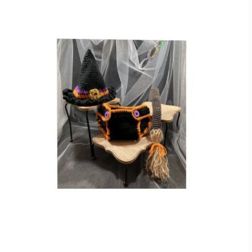 Hand Crocheted Witch Diaper Cover Set | Baby Witch | Witch Hat | Photo Prop for Baby | Witch Hat | Witch Diaper Cover | Baby Costume