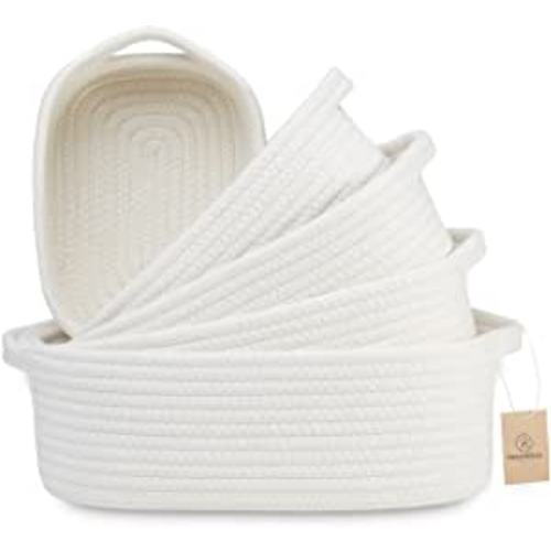 Amazon.com: NaturalCozy 5-Piece Rectangle Storage Basket Set- Natural Cotton Rope Woven Baskets for Organizing! Small Basket for Montessori, Baby Nursery, Dog Toy Baskets, Cat Toy Box, Bathroom Organization Bin : Everything Else