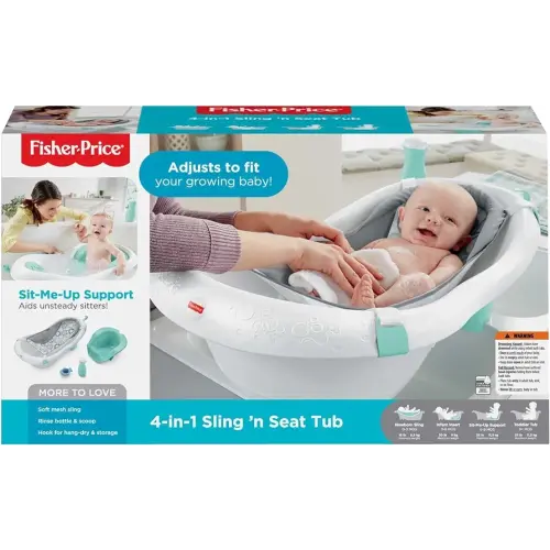 Fisher-Price 4-in-1 Sling 'n Seat Tub, Bubbles, Convertible Baby to Toddler Bath Tub with Seat and Toys