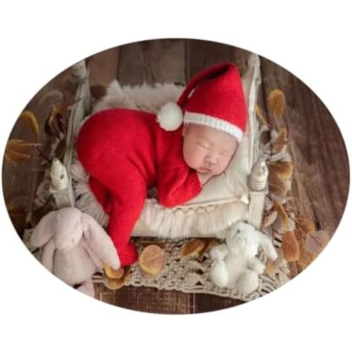 Christmas Newborn Baby Photo Shoot Props Outfits Crochet Clothes Santa Claus Red Hat Pants Photography Props