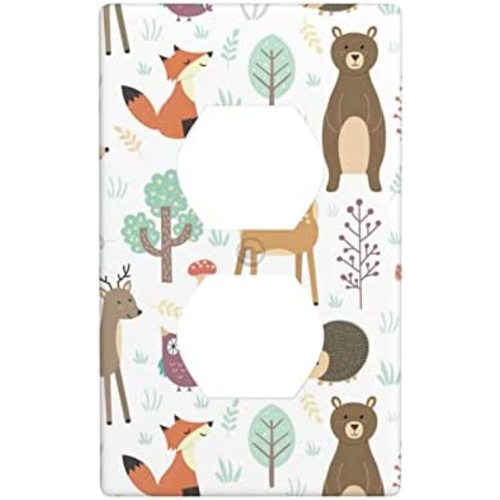 Fox And Bear Decorative Duplex Outlet Wall Plate Switch Plate Electrical Outlet Cover Double 2 Gang Toggle Light Switch Wall Plate Cover for Decor Room