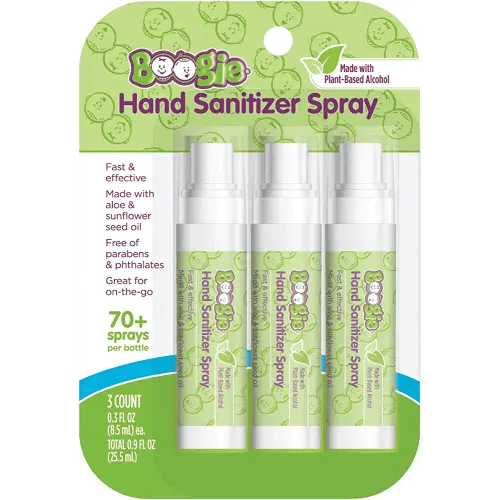 Boogie Kids Hand Sanitizer Spray for Babies &Toddlers, Great for Diaper Bags and Backpacks, Plant Based Alcohol, Made With Aloe & Sunflower Seed Oil, 3 Count (Pack of 1)