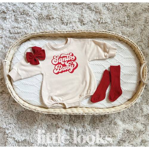 Christmas Outfit for Baby | Holiday Baby Romper | Christmas Sweatshirt Onesie | Retro Christmas Bubble Romper | Baby&#39;s First Christmas