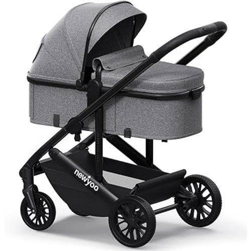 newyoo Infant Stroller with Pramette Mode, Nestro 516M, Convertible Infant Strollers w Reversible Seat & Cup Holder, 2-in-1 Rear-Facing Pram from Newborn to Toddler, Gray