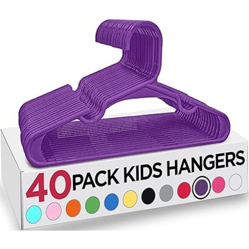 Utopia Home 40 Pack Kids Hangers - 11.5 Inch Plastic Baby Hangers for Closet - Childrens Hangers for Clothes & Infant Hangers for Closet - Ideal for Everyday Standard Use (Purple)