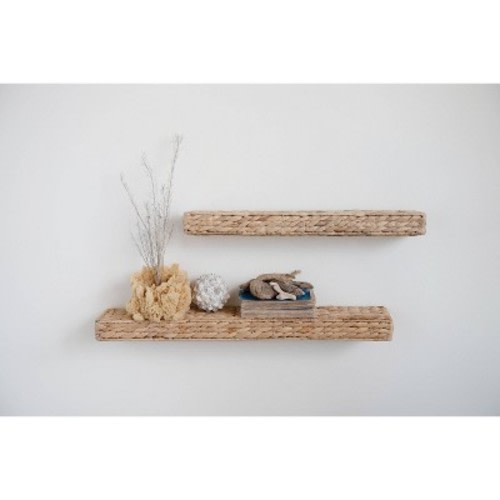 23.5" Handwoven Water Hyacinth Wall Shelf Brown - Storied Home