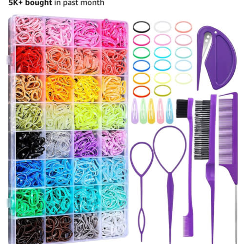 Auroray 32 Colors Small Hair Rubber Bands with 16 Styling Tools, 2000 Pcs Elastic Girl Baby Hair Ties, Mini Bands with Elastic Cutter, Hair Accessories Xmas Stuff for Girls Baby Toddlers Kids