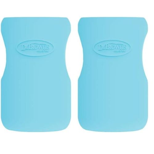 Dr. Brown’s Natural Flow® Options+™ Glass Baby Bottle Sleeves, 100% Silicone, 9 oz, Wide-Neck, Blue (Pack of 2) - 9 oz, Blue, 2 Pack