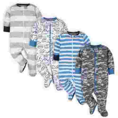 Onesies Brand Infant Zipper Sleeper: Baby Boy Cotton Footed Pajamas, 4-Pack, Newborn - 6/9M