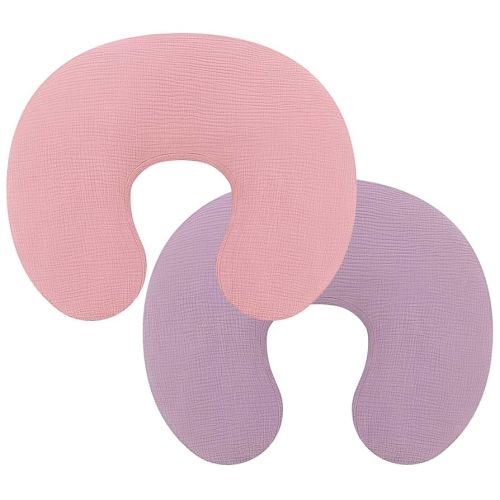 Pro Goleem Muslin Nursing Pillow Cover, 100% Cotton Soft Breathable Feeding Pillow Slipcover for Breastfeeding Moms, Fits Standard Infant Nursing Pillow, for Boys and Girls, 2 Pack (Pink&Purple)