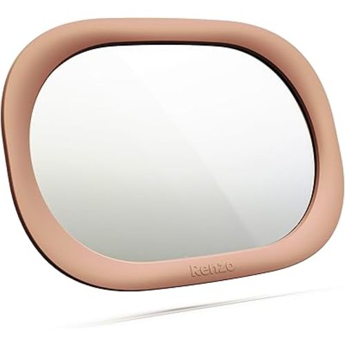 Renzo Baby Car Mirror - Rear Facing Car Seat Mirror for Infants - Extra Large, Shatter-Resistant, 360° Adjustable, Tool-Free Installation - Fits Most Cars, SUVs & Trucks (Blush Pink)