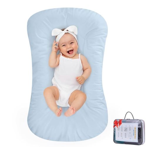 Baby Lounger 100% Cotton,Infant Lounger Baby Nest Co Sleeping Baby Bed,Baby Nest Sleeper Lounger Baby Lounger Pillow for Newborn 0-24 Months,Newborn Babies Essentials Gifts,Blue