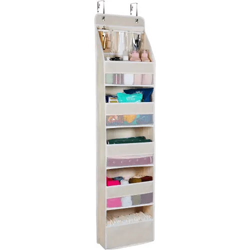 Univivi 6-Shelf Over Door Hanging Organizer Fabric Door Storage with 5 Large Pockets and 3 Small PVC Pockets Wall Mount Hanging Storage Organizers (Beige)…