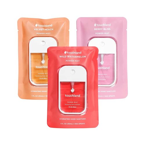 Touchland Hydrating Hand Sanitizer Spray, JUICY Trio Set (Watermelon, Peach, Berry), 1 FL. OZ. Travel Size Power Mist Sprays (Set of 3)