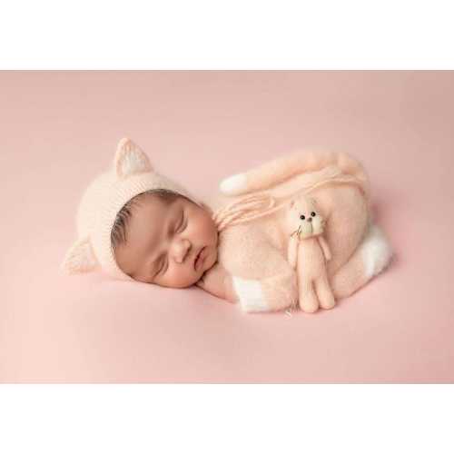 Knitted Kitten Bonnet Romper and toy,Newborn Photography Prop Set,Newborn photography outfit,Newborn photoshoot outfit,Newborn Kitten Outfit