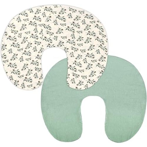 Hooyax Muslin Nursing Pillow Covers 2 Pack, Soft and Breathable Nursing Covers for Breastfeeding Pillows, Adorable Infant Feeding Pillow slipcover for Baby Boy and Girls (Green Leaf)