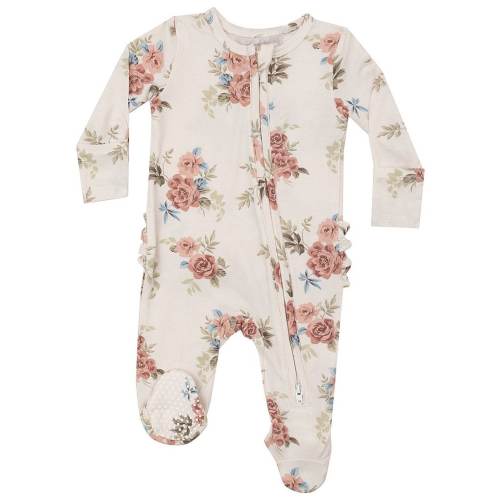 Angel Dear Baby Girls Newborn-9 Months Ruffle 2-Way Zipper Roses Footie