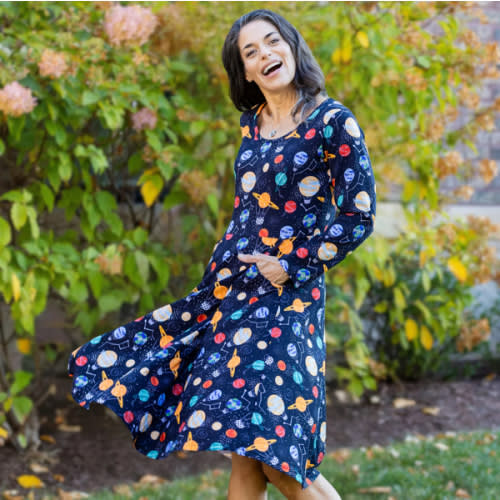Planet Balloons Long Sleeves Twirl Dress