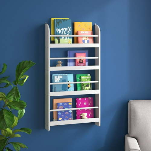 Homfa 4-Tier Wall Bookshelf, 44.5"H Wall Mounted Kids Bookshelf, Book Storage Rack for Kids Room, Nursery, White